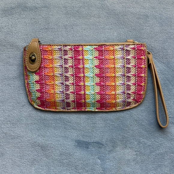 Joy Susan Handbags - Joy Susan Colorful Woven Clutch with Tan Accents